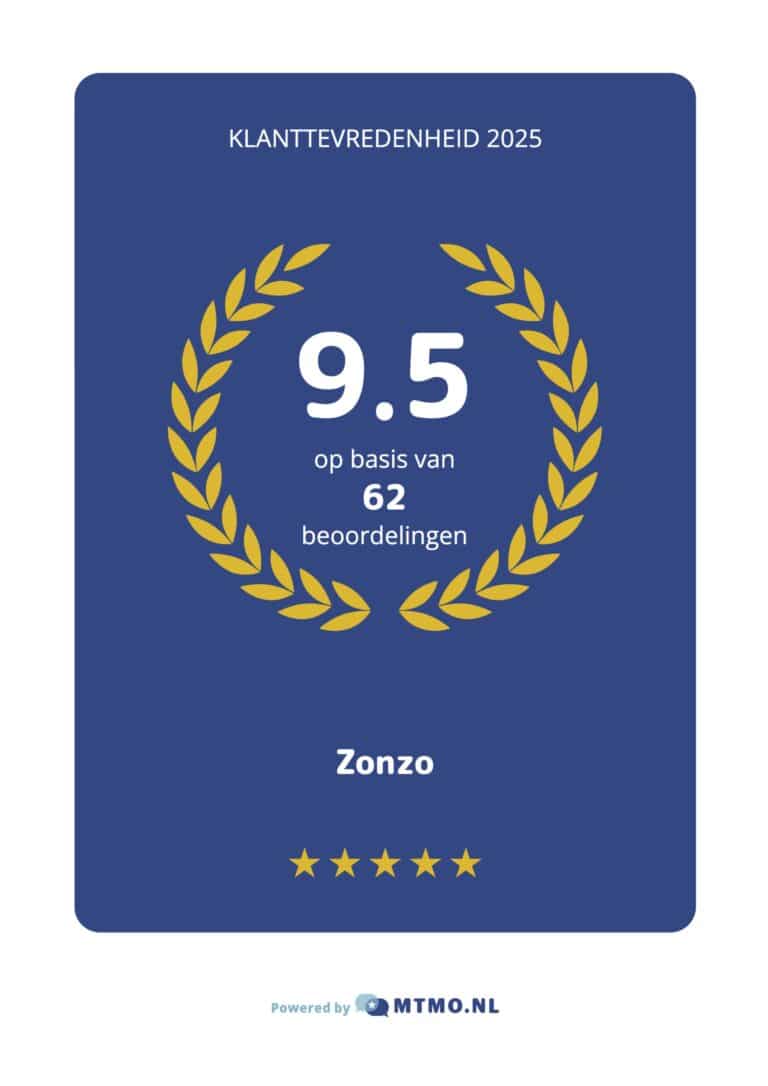 Klanttevredenheid Zonzo Duurzame Energie 2025: score 9,5 op basis van 62 klantbeoordelingen